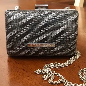 BCBG shoulder black silver clutch purse mini bag